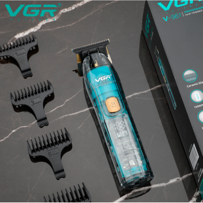 VGR V-961 триммер для бороди LED дисплей 4 насадки