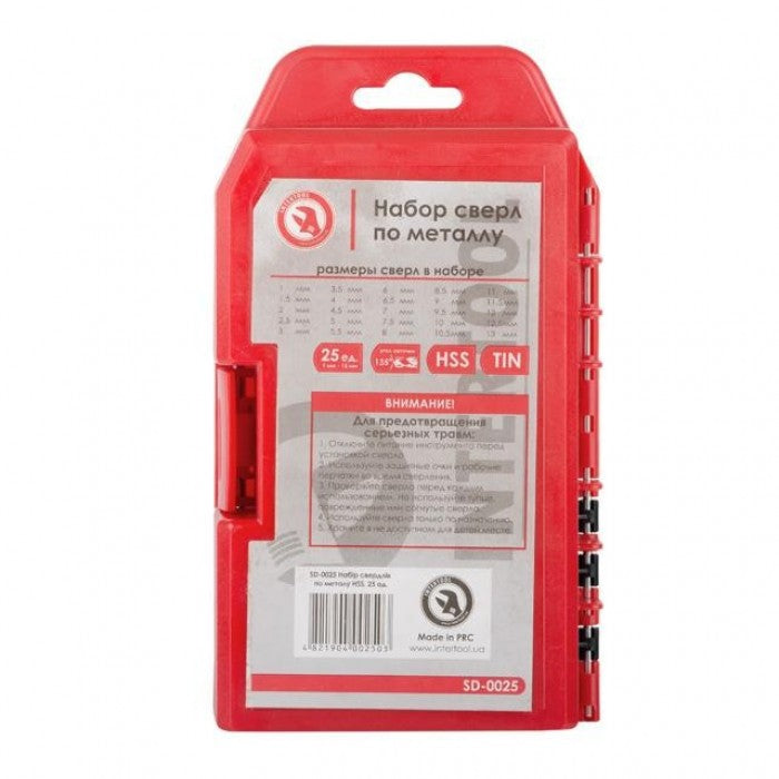 INTERTOOL SD-0025 — набір сверл по металу HSS 25 шт