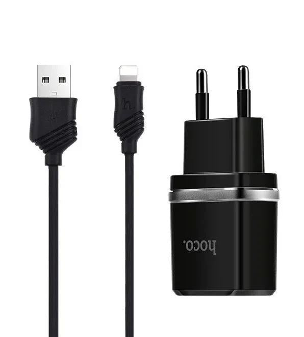 Мережевий зарядний пристрій HOCO C12 2USB 2.4A + Кабель Lightning Black