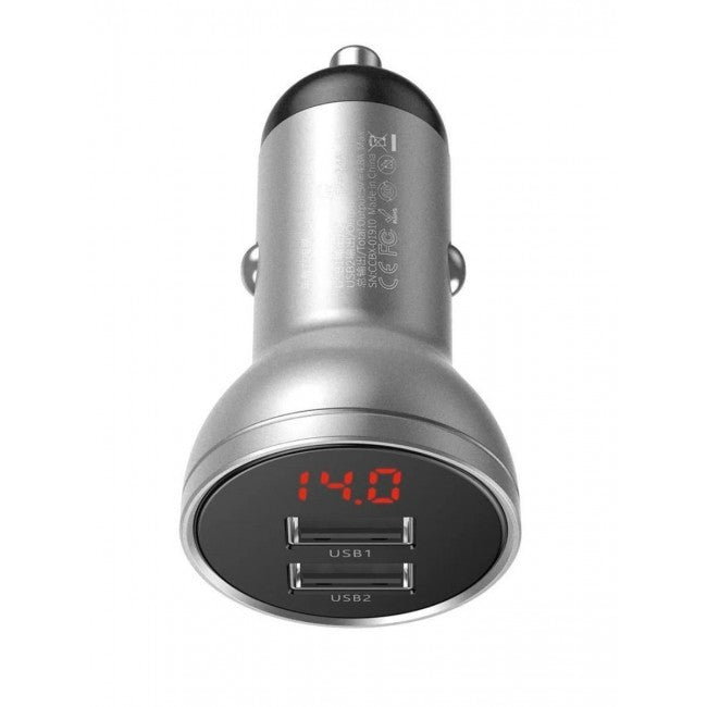 Автомобільний зарядний пристрій Baseus Digital Display Dual USB 4.8A 24W Silver