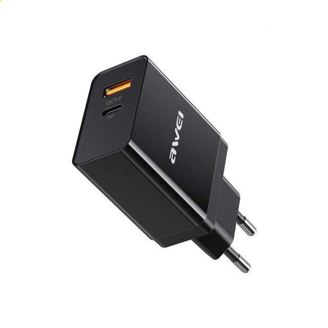 Мережевий зарядний пристрій Awei C-980 (QC3.0+PD) Fast Charger Black