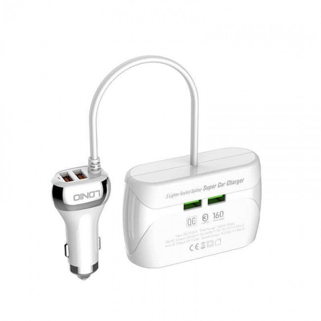 Разветвитель для прикуривателя в авто (на 3 выхода) Ldnio C504 White