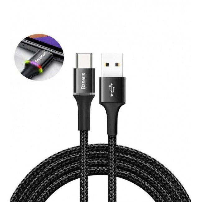 Кабель Type-C з опліткою Baseus halo data HW flash charge cable (40W) 1m Black