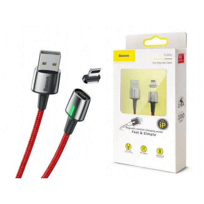 Магнітний кабель для iPhone Baseus Zinc Magnetic Cable for Lightning 2.4A 1m Червоний