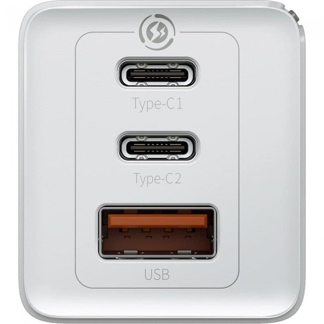 Швидкий сітьовий зарядний пристрій Baseus GaN2 Pro Quick Charger 65W (2 Type-C + USB-A) White