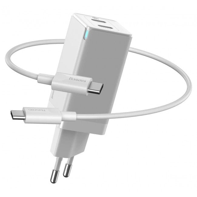Швидкий сітьовий зарядний пристрій Baseus GaN2 Quick Charger 45W Type-C + Type-C (з кабелем Type-C to Type-C на 60W) Black