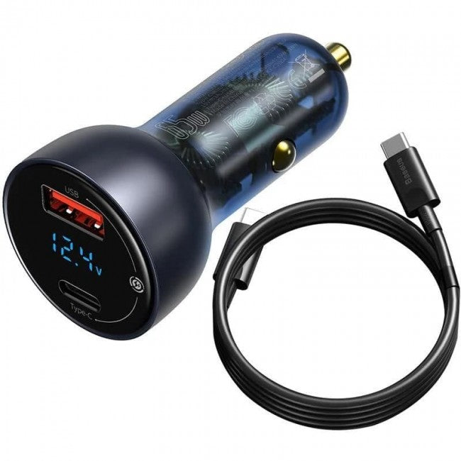Зарядний пристрій в авто зі швидкою зарядкою Baseus Particular Digital Display QC+PPS Dual Quick Charger 65W (з кабелем Type-C) Dark Gray