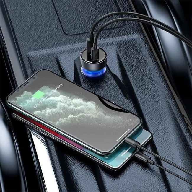 Зарядний пристрій в авто зі швидкою зарядкою Baseus Particular Digital Display QC+PPS Dual Quick Charger 65W (з кабелем Type-C) Dark Gray