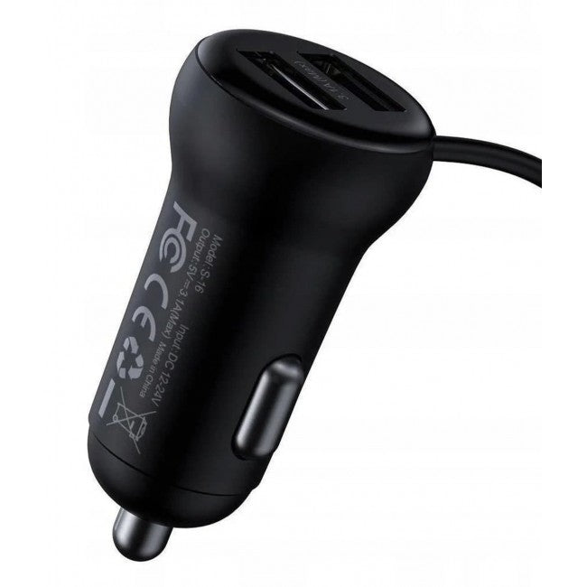 FM-модулятор (трансмиттер) в авто Baseus T typed S-16 (Bluetooth, MP3, MicroSD, AUX) c функцией зарядного устройства на 2 USB Black