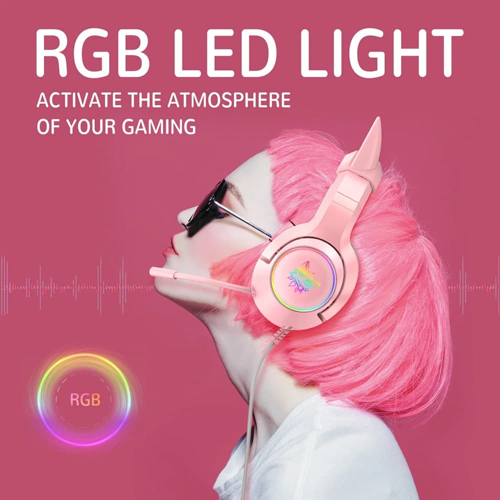 Навушники ігрові Onikuma K9 Gaming Cat з мікрофоном і Led підсвічуванням Pink