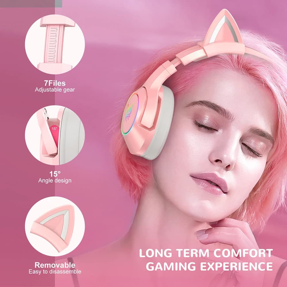 Навушники ігрові Onikuma K9 Gaming Cat з мікрофоном і Led підсвічуванням Pink