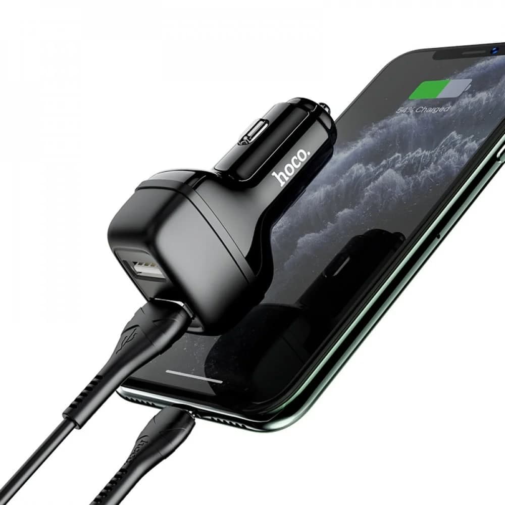 Автомобільне зарядне пристрій Hoco DZ3 2USB, 2.4A з кабелем Type-C Чорний