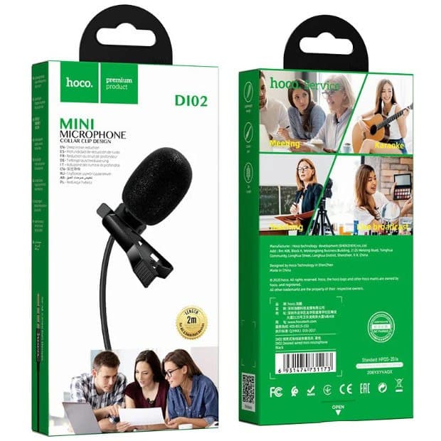 Мікрофон петличний Hoco DI02 Clip microphone для телефону, камери AUX (3.5mm) 2m Black