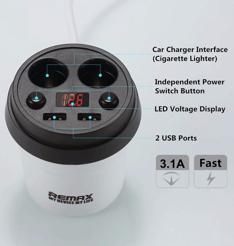 Автомобільний зарядний пристрій REMAX Coffee Cup Car Charger CR-2XP 2USB White