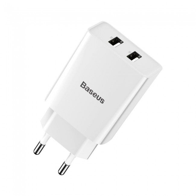 Мережевий зарядний пристрій Baseus Speed Mini QC Dual U Quick Charger (QC3.0, 18W, 2USB) Білий
