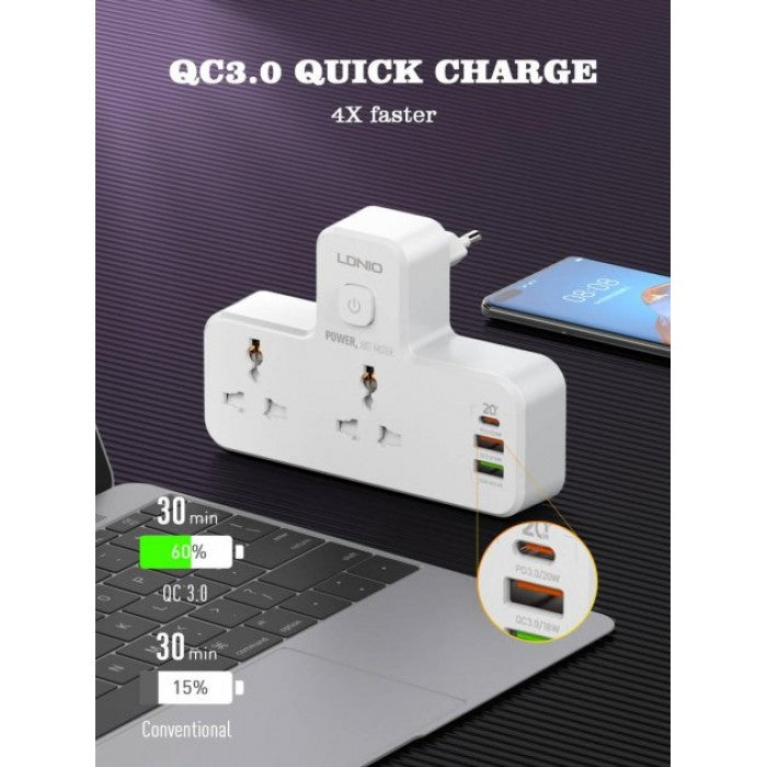 LDNIO SC2311 розетковий фільтр 2+2USB+Type-C