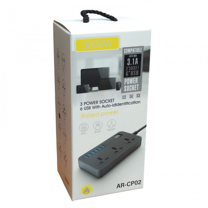 Сетьовий фільтр CP02 на 3 розетки + 6 USB 3.1A, 2м