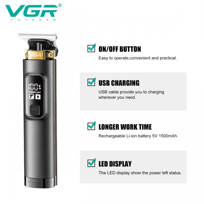 Триммер VGR V-985 професійний 4 насадки LED Turbo режим
