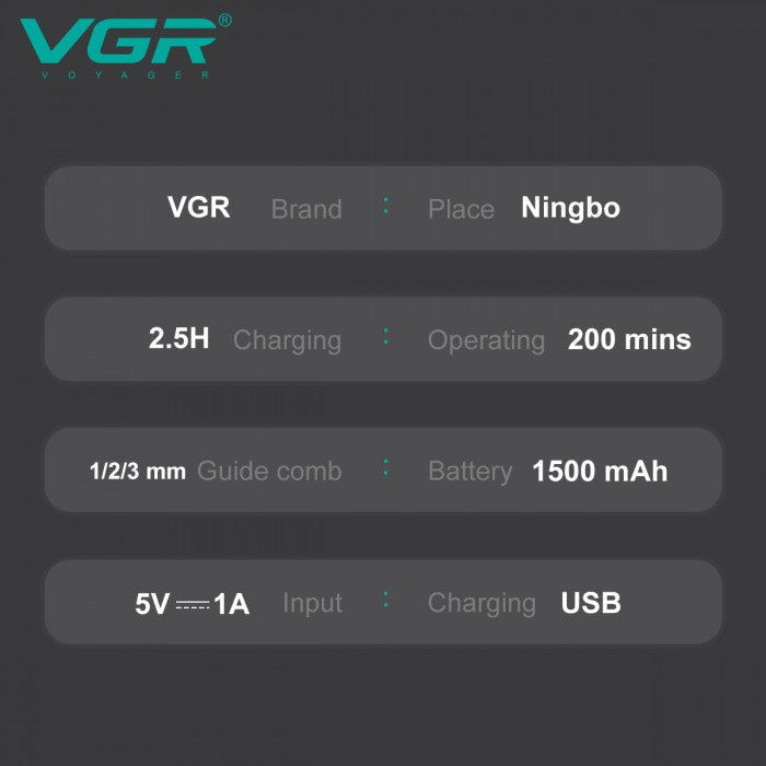 Триммер VGR V-985 професійний 4 насадки LED Turbo режим