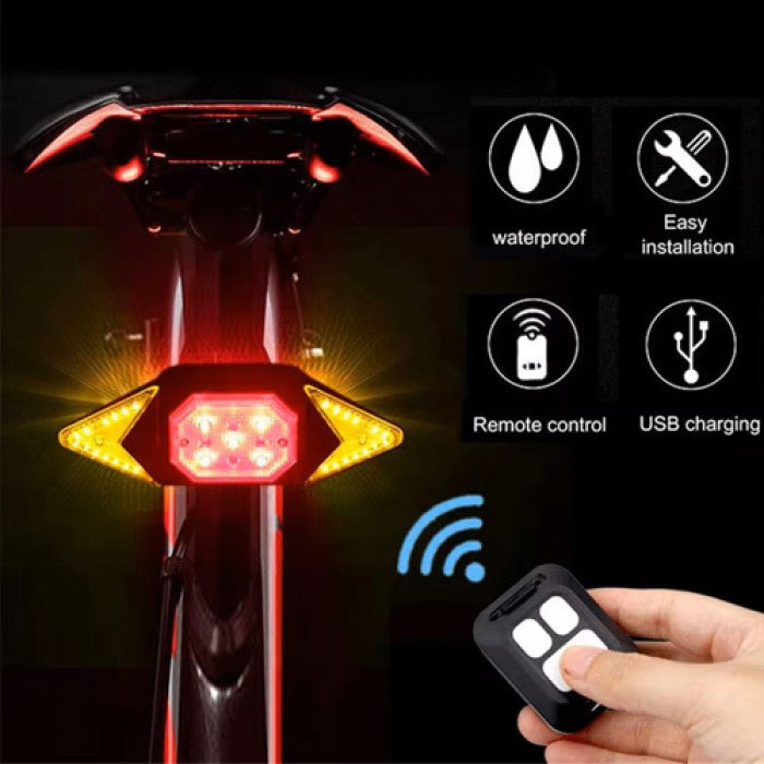 Велофонарь LY-6700 с указанием поворотов (red+yellow+blue), ЗУ microUSB, Li-Ion аккум., пульт управления